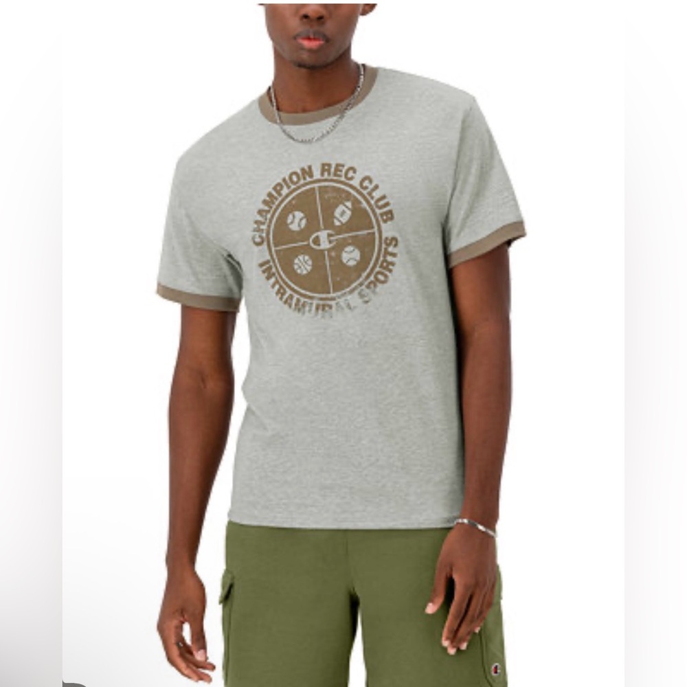 Champion Rec Club Intramural Sports Ringer T-Shirt Gray Retro Look NWT Small